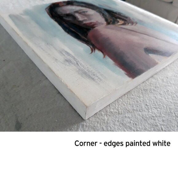 "Cold Shoulder" Painting, Oil on Wood, 9.8" W x 9.8" H x 0.8" D in - Picture 3 of 3